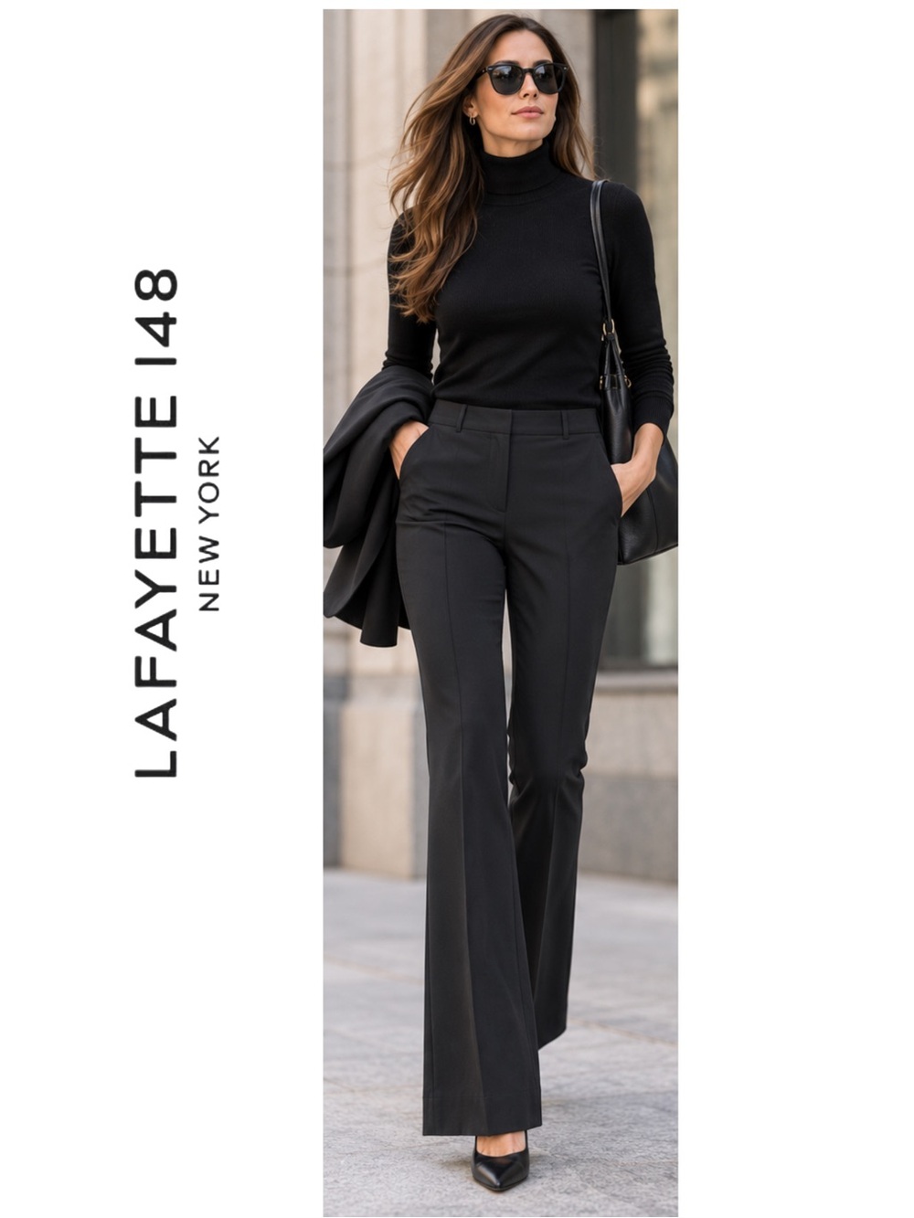 Lafayette 148 New York Black Lightweight Stretch Flared Career Trousers Pants 6